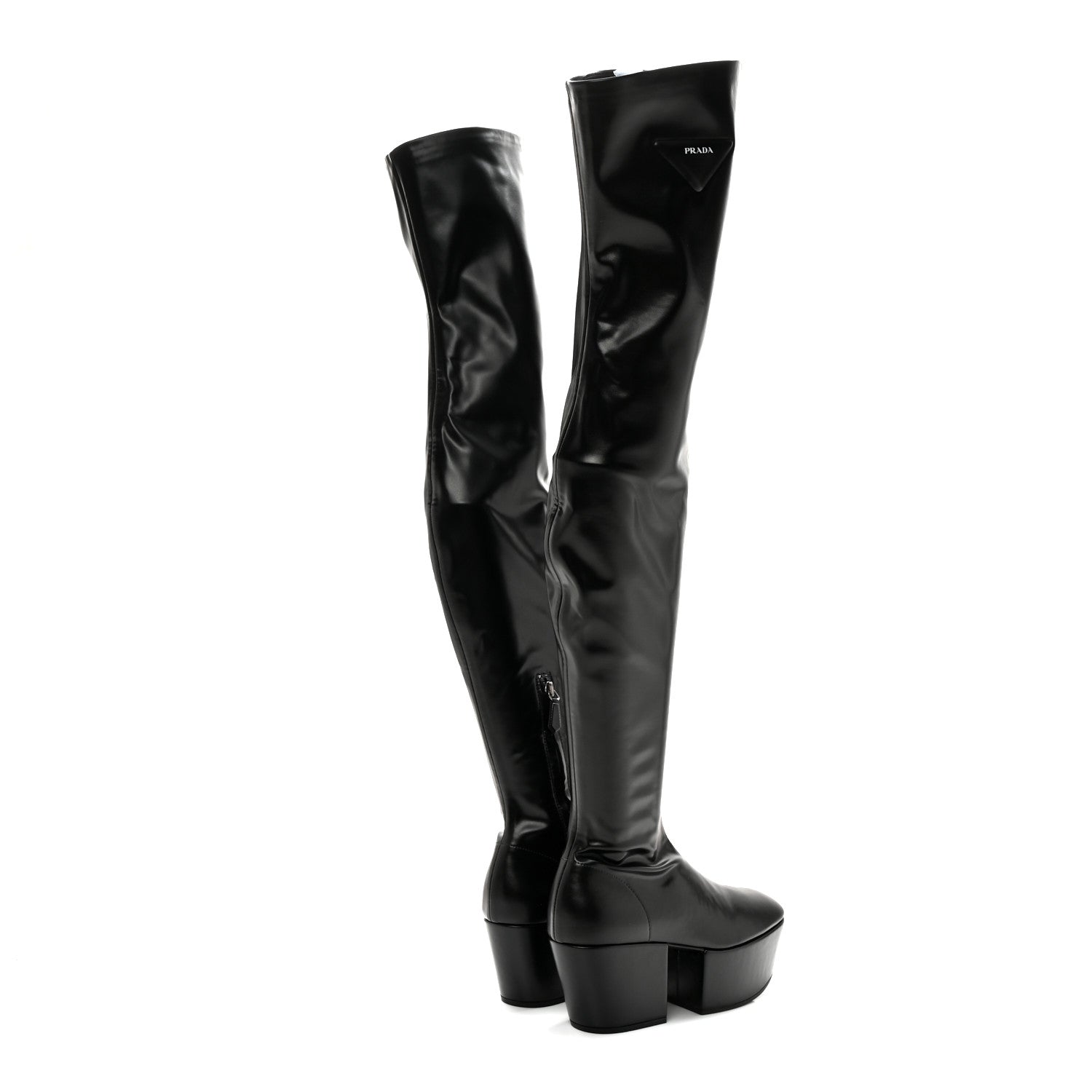 Prada Nappa Tech Logo Over the Knee 70mm Platform Boots 36 Black 4 of 10