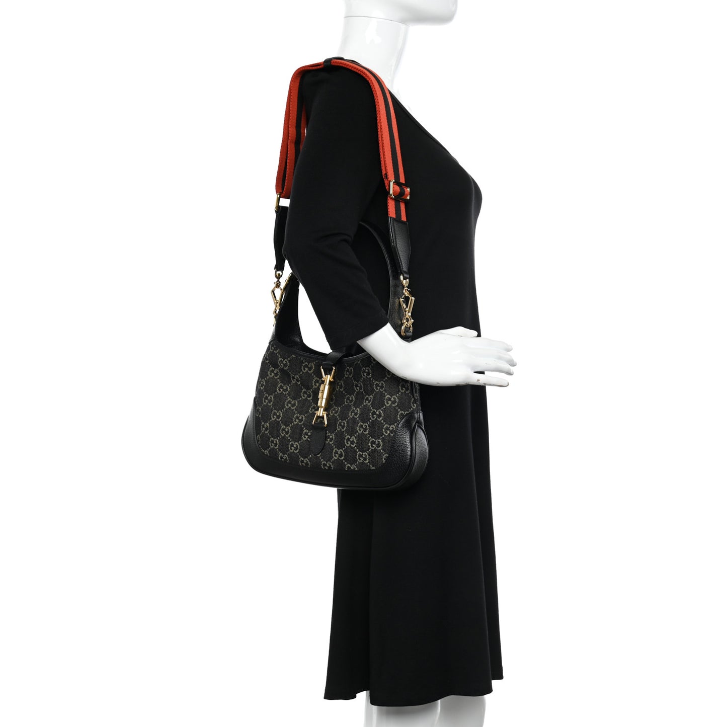 Jacquard Denim GG Monogram Small Jackie 1961 Hobo Black Ivory