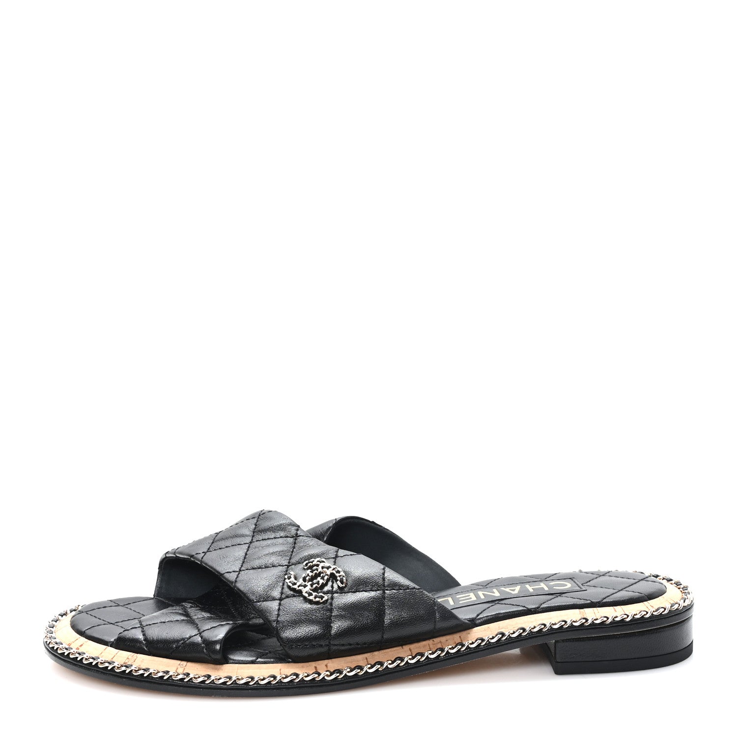 Chanel Lambskin Quilted Chain CC Sandals 39 Black 1 of 9