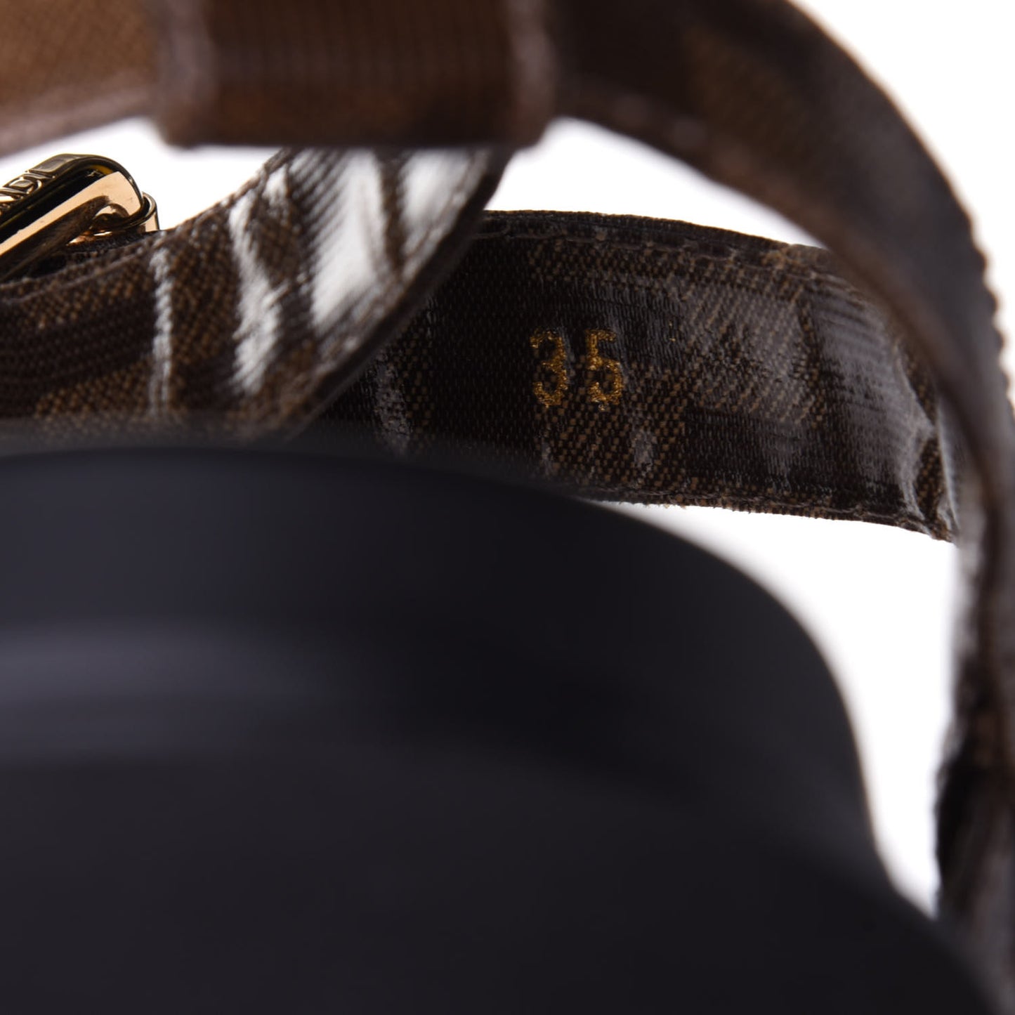 Patent Glazed Fabric FF Strappy Platform Sandals 35 Black