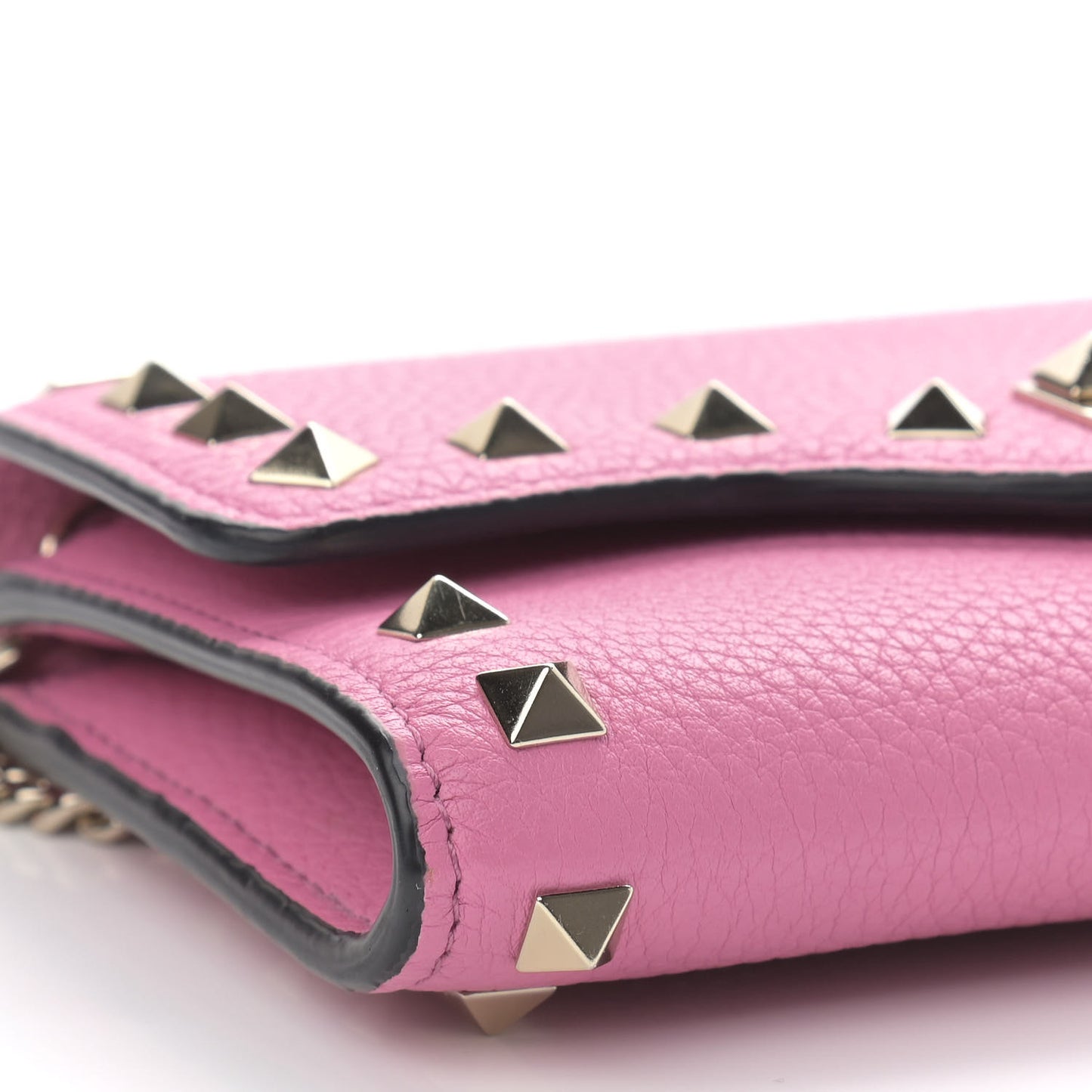 Pebbled Calfskin Rockstud Flip Lock Wallet On Chain Dawn Pink