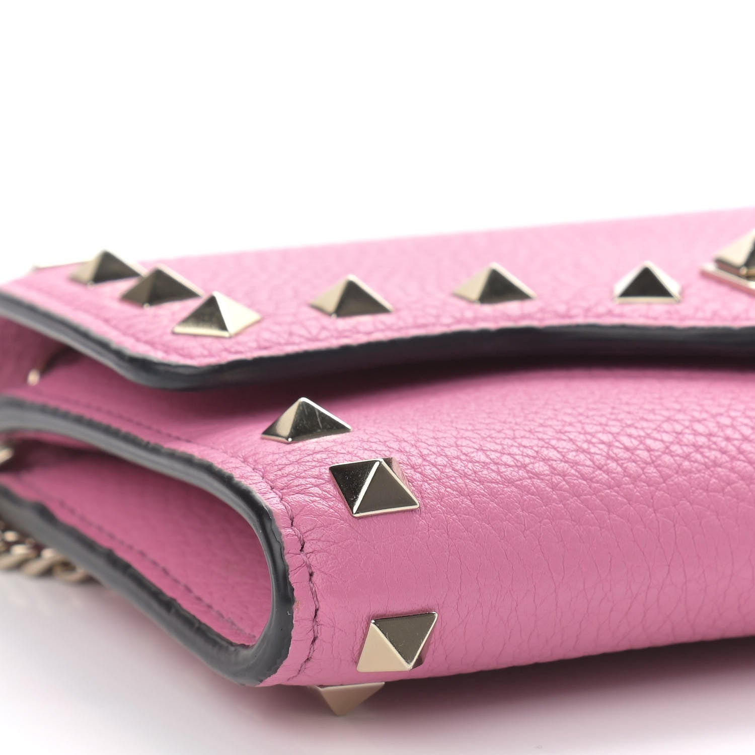 Valentino Garavani Pebbled Calfskin Rockstud Flip Lock Wallet On Chain Dawn Pink 6 of 9