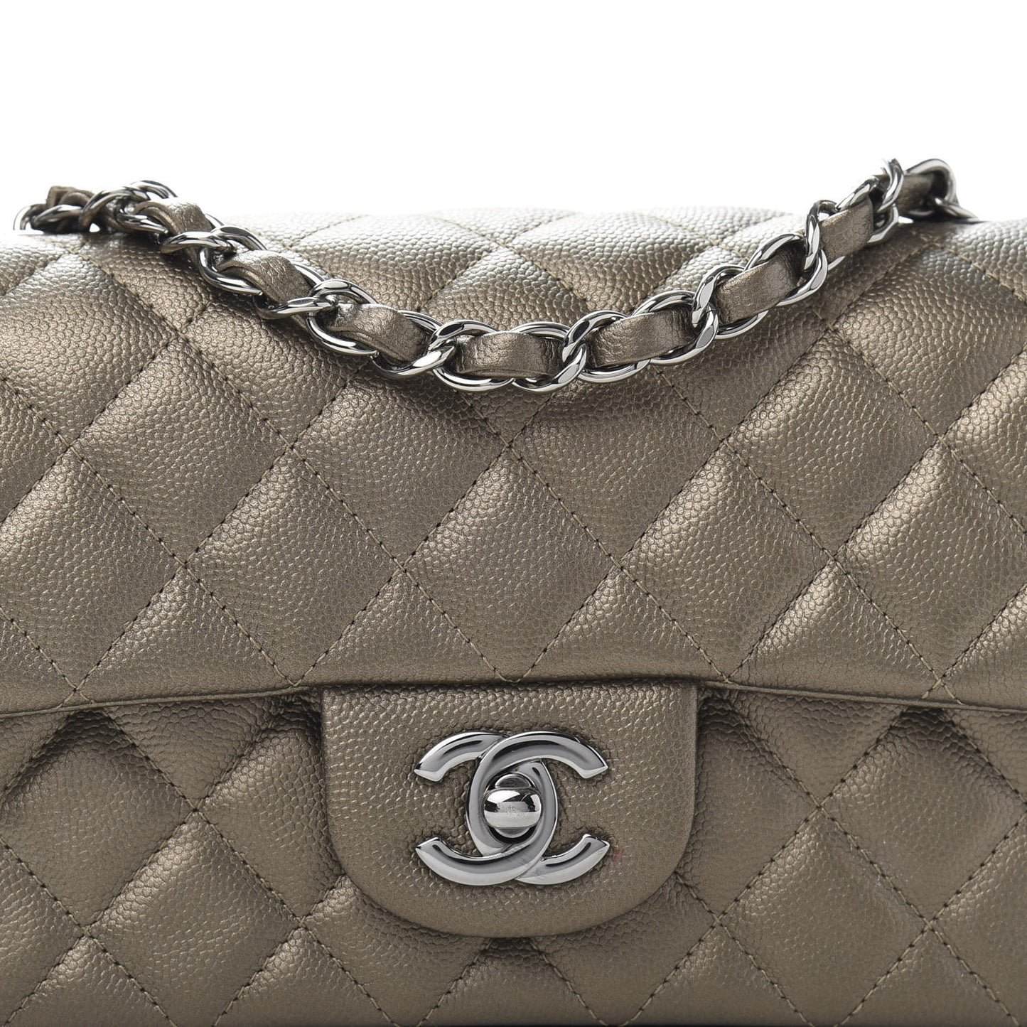 Iridescent Caviar Quilted Mini Rectangular Flap Bronze