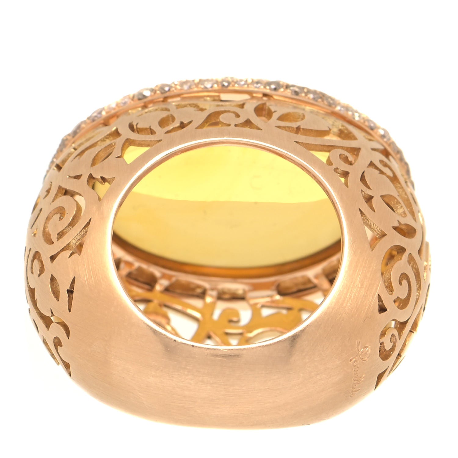 Pomellato 18K Rose Gold Champagne Diamond Amber Arabesque Dome Ring 52 6 3 of 5