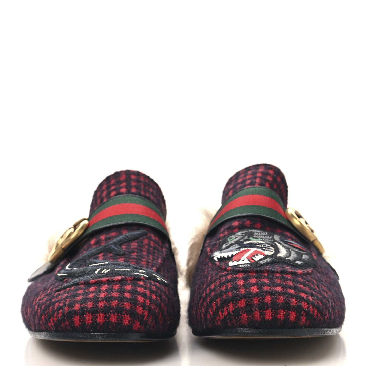 Tartan Fur Embroidered Mens Princetown Slippers 8 Red