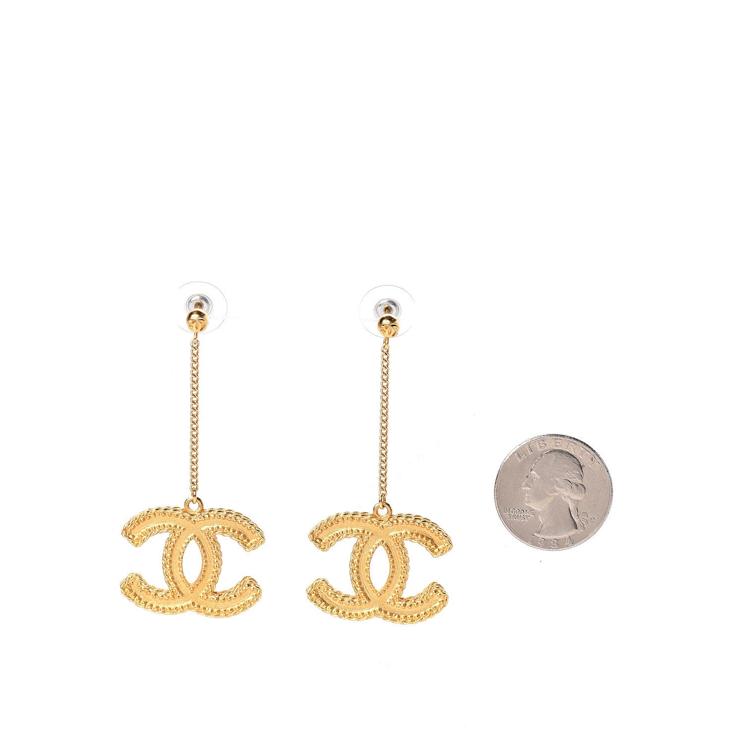 Chanel CC Drop Earrings Matte Gold 2 of 5