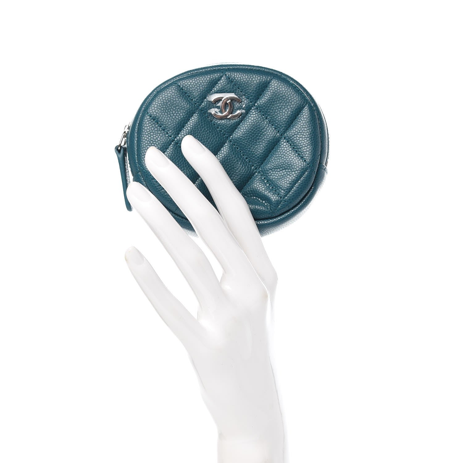 Chanel Caviar Quilted Zip Around Classic Coin Purse Dark Turquoise 2 of 8