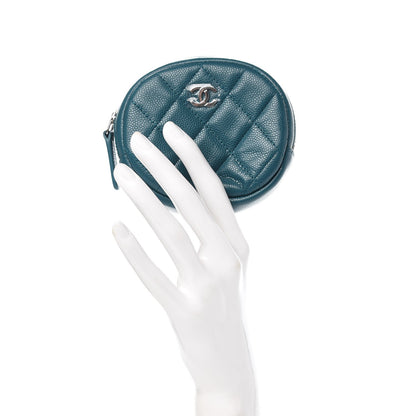 Chanel Caviar Quilted Zip Around Classic Coin Purse Dark Turquoise 2 of 8
