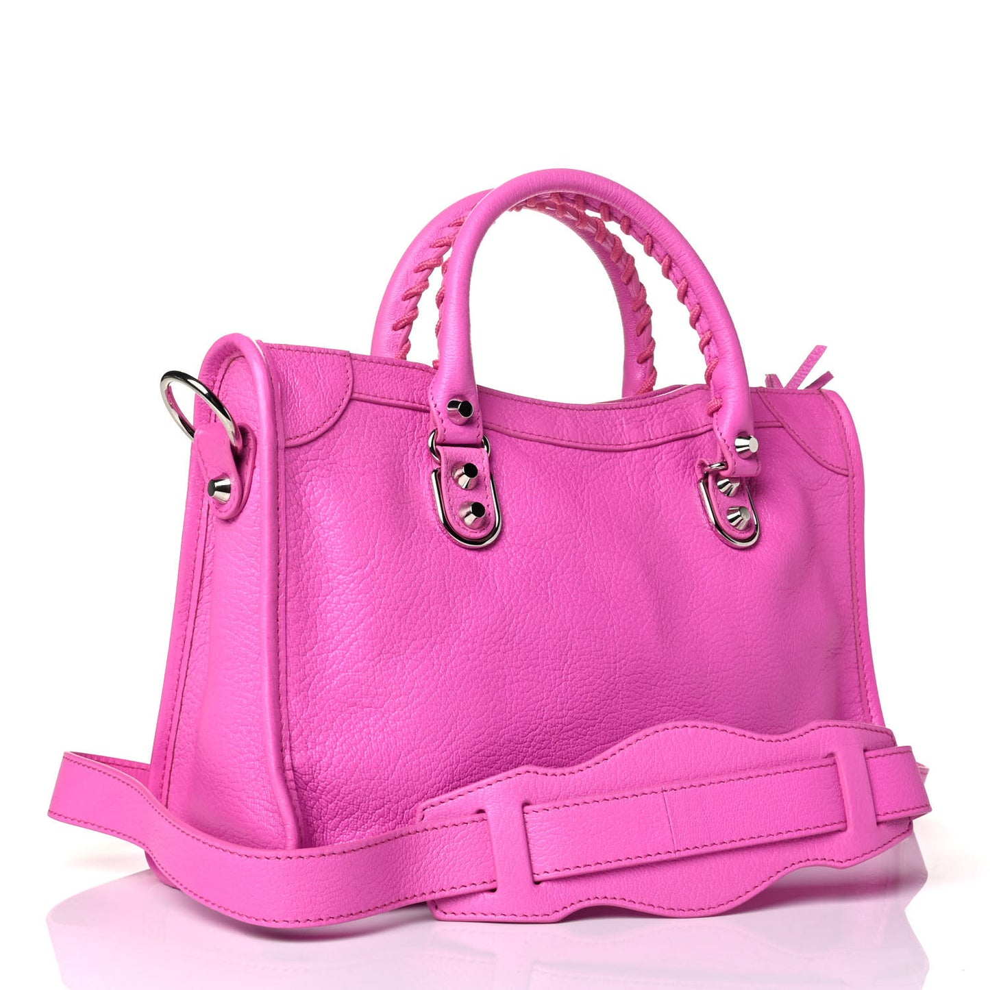 Chevre Silver Metallic Edge Hardware S City Rose Fluo