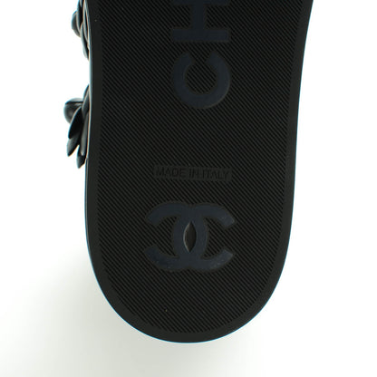 Chanel Calfskin Pearl Camellia High Top Sneakers 38.5 Navy 7 of 8