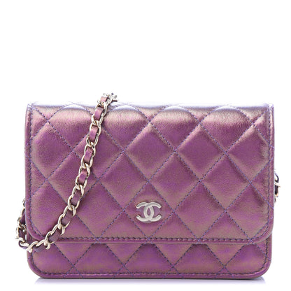 Chanel Iridescent Lambskin Quilted Mini Wallet On Chain WOC Purple 1 of 11