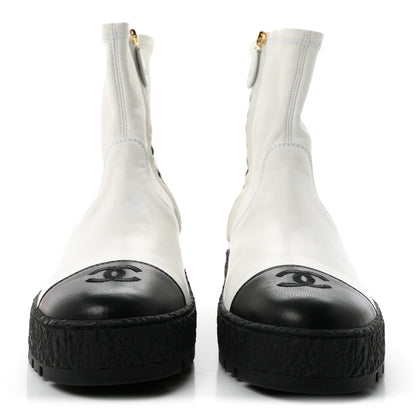 Chanel Stretch Lambskin Cap Toe CC Ankle Boots 38 White Black 3 of 10