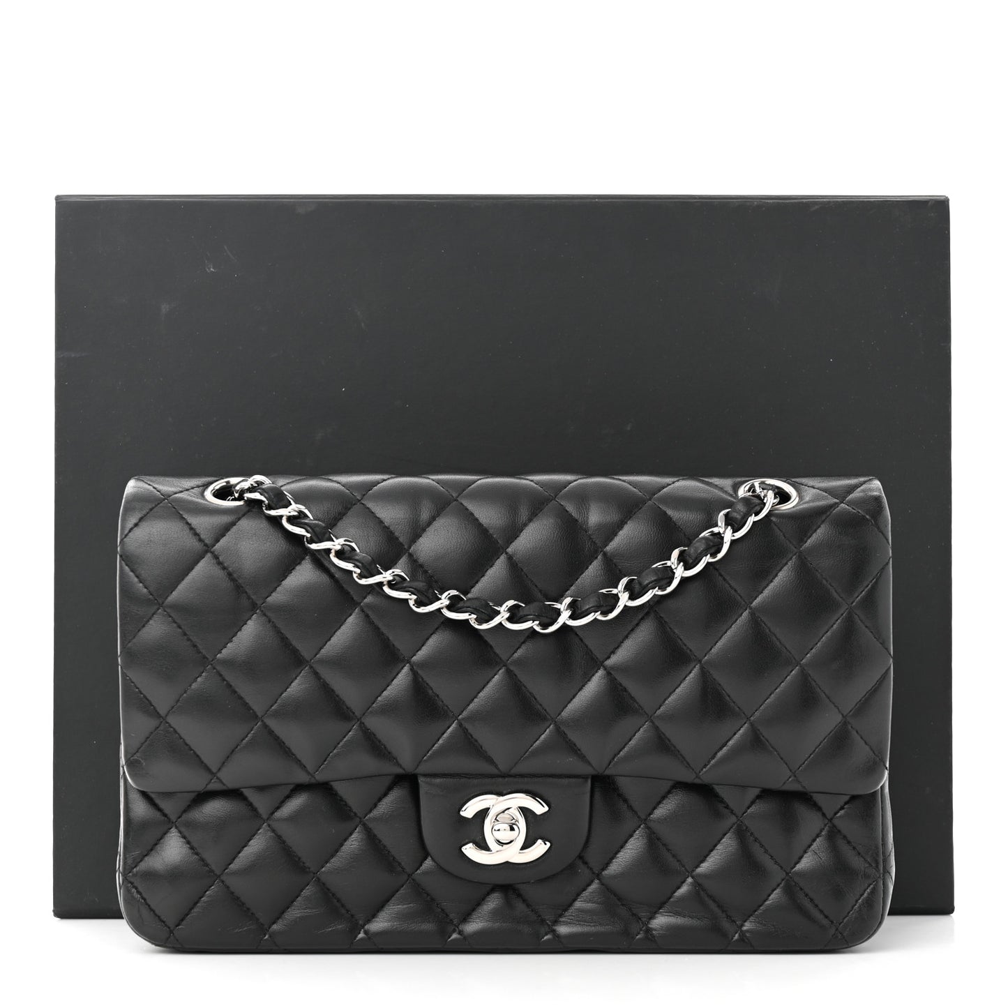 Lambskin Quilted Medium Double Flap Black