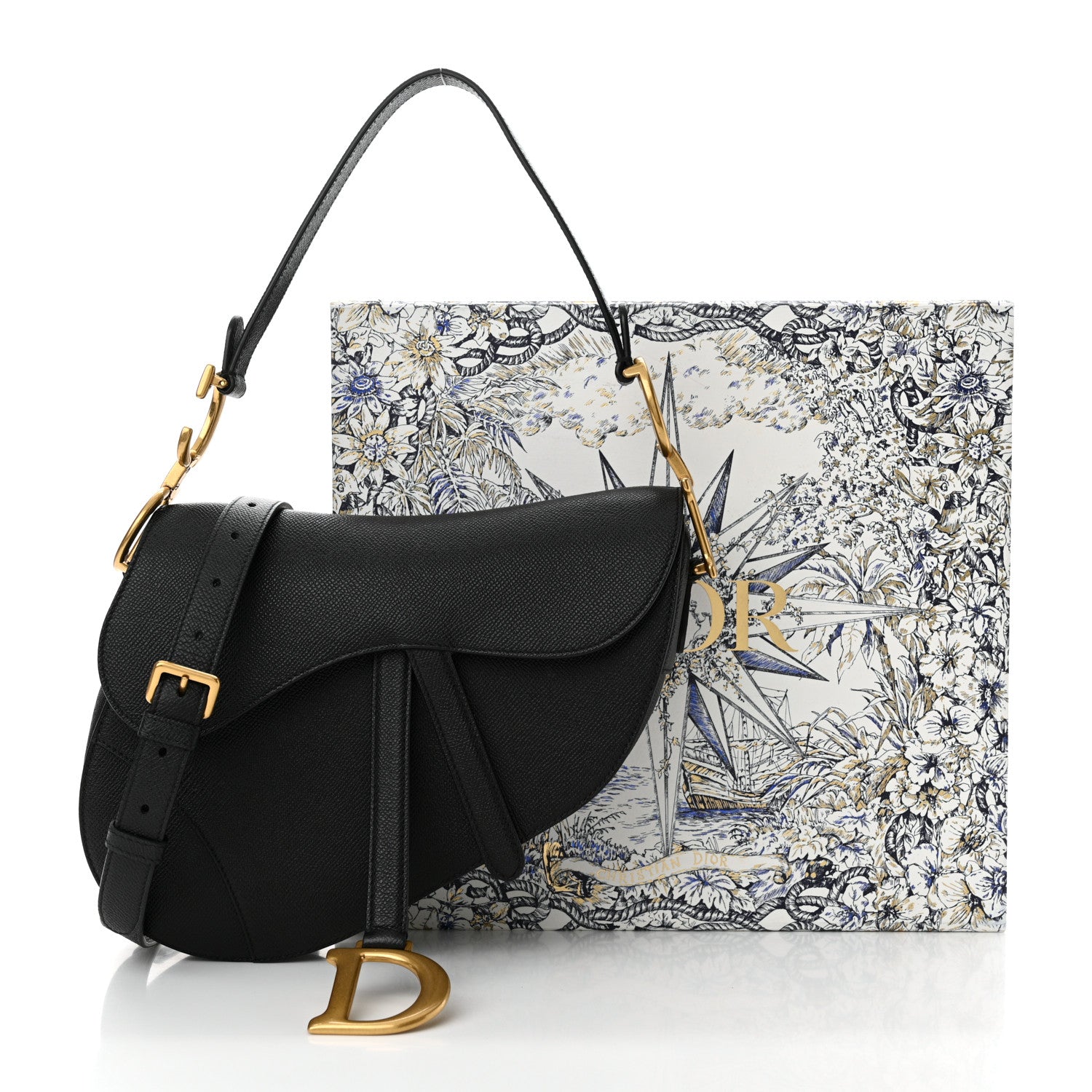 Christian Dior Grained Calfskin Saddle Bag With Strap Black 13 of 13