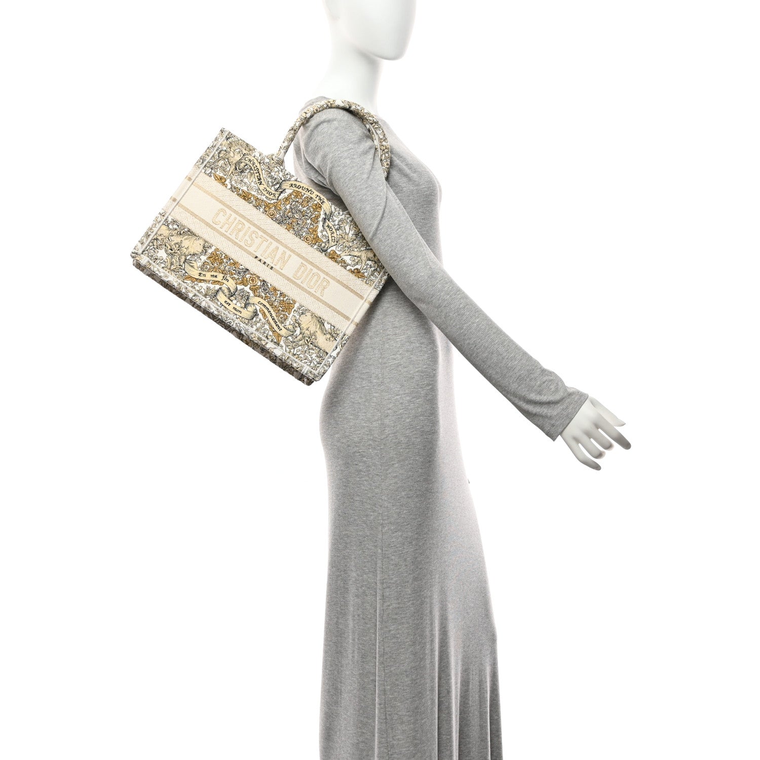 Christian Dior Canvas Embroidered Medium Around The World Book Tote Gold 2 of 10