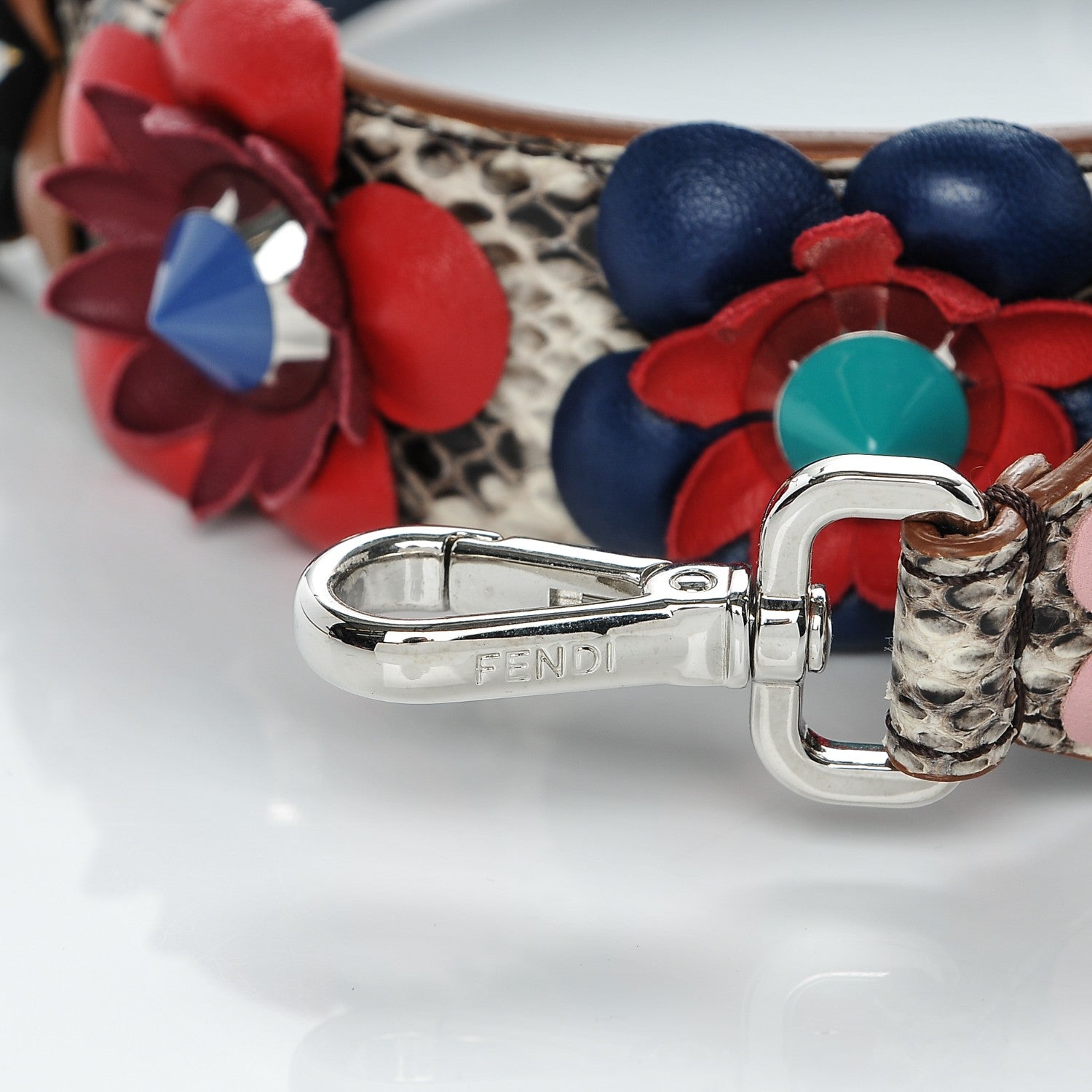 Fendi Elaphe Nappa Vitello Dolce Flowerland Studded Strap You Natural Multicolor Blue 3 of 5