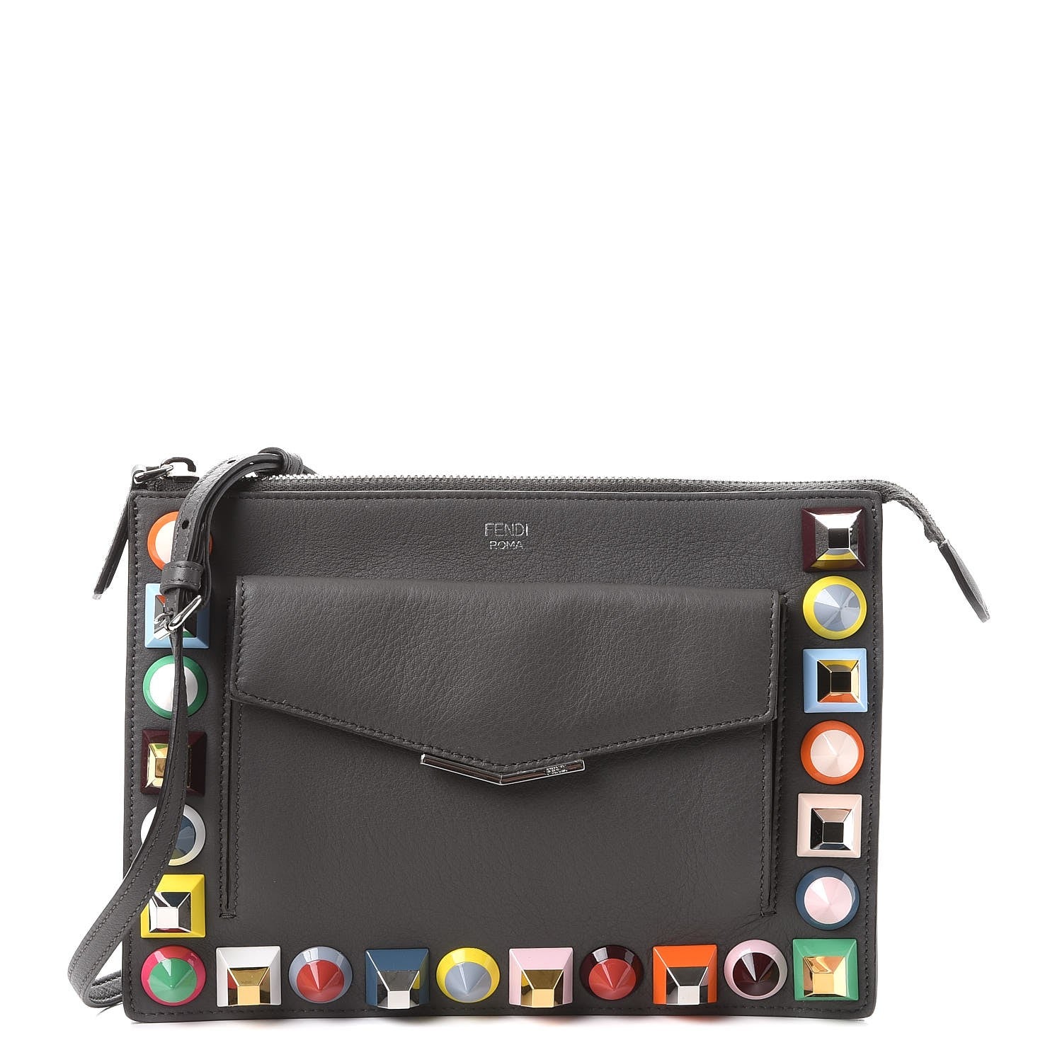 Fendi Vitello Dolce Studded Mini 2Jours Pouch Anthracite Multicolor 1 of 7
