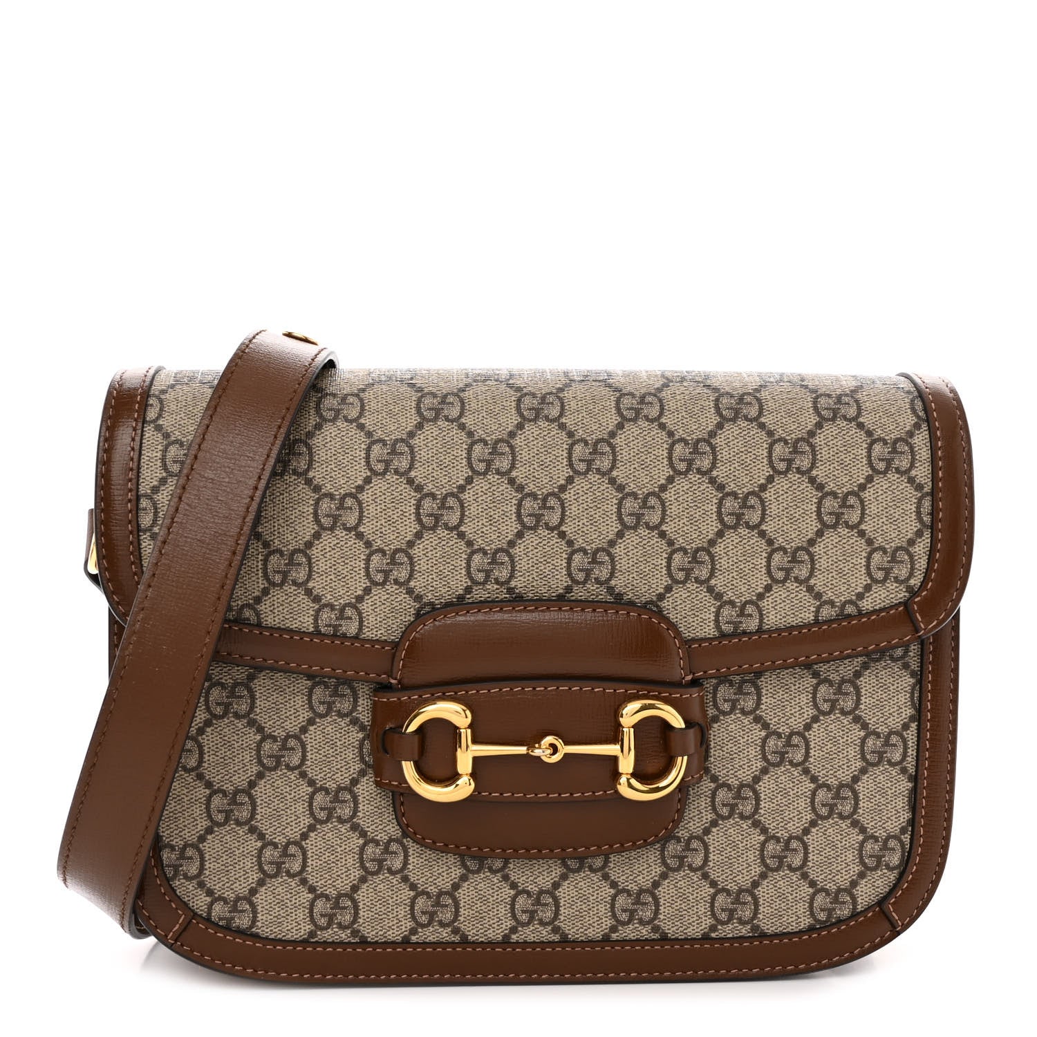 Gucci GG Supreme Monogram Horsebit 1955 Shoulder Bag Beige Brown Sugar 1 of 9