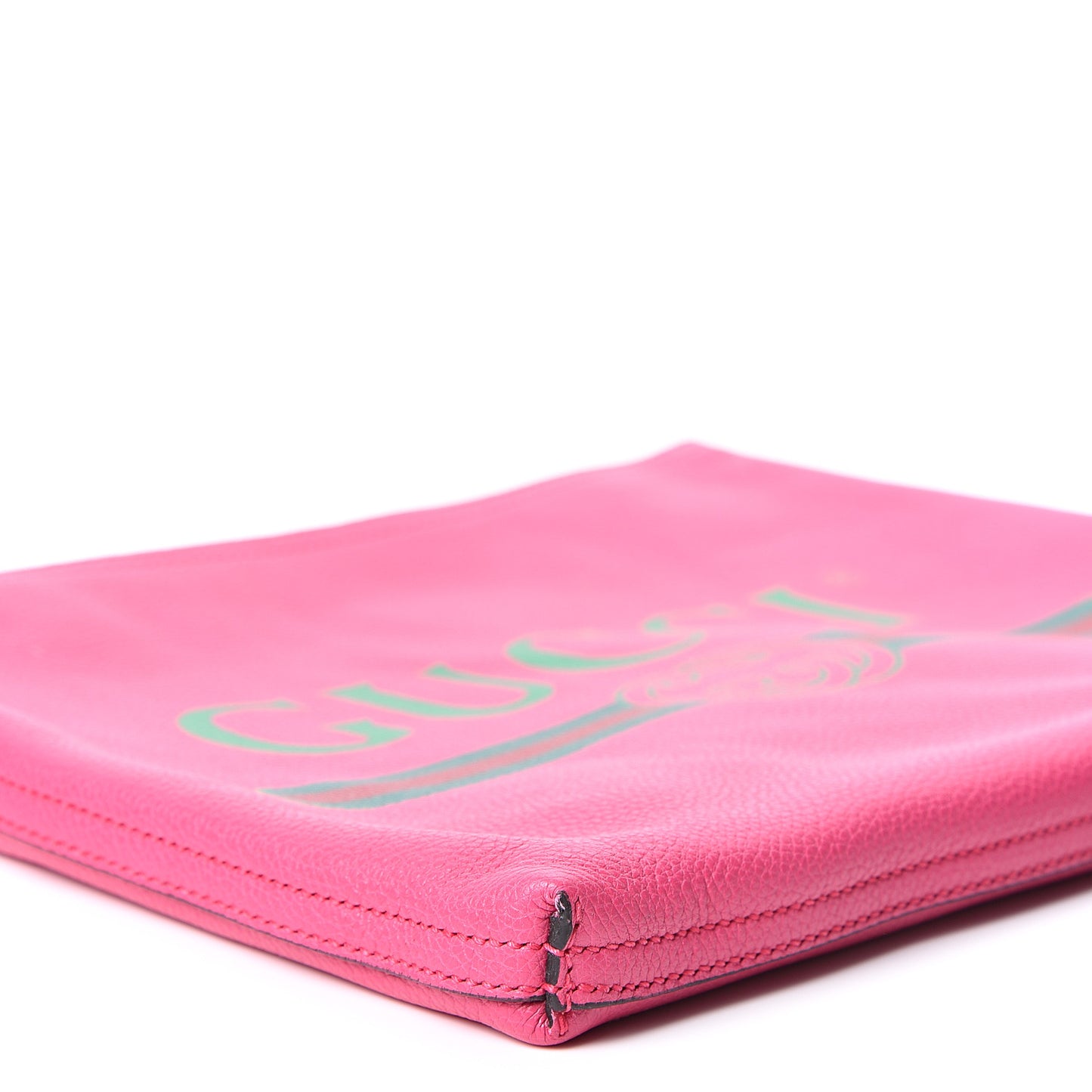 Pebbled Calfskin Medium Logo Portfolio Clutch Box Pink Green