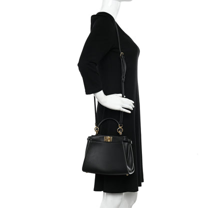 Fendi Vitello Seta Shiny Nappa Mini Peekaboo Iconic Satchel Black 2 of 12
