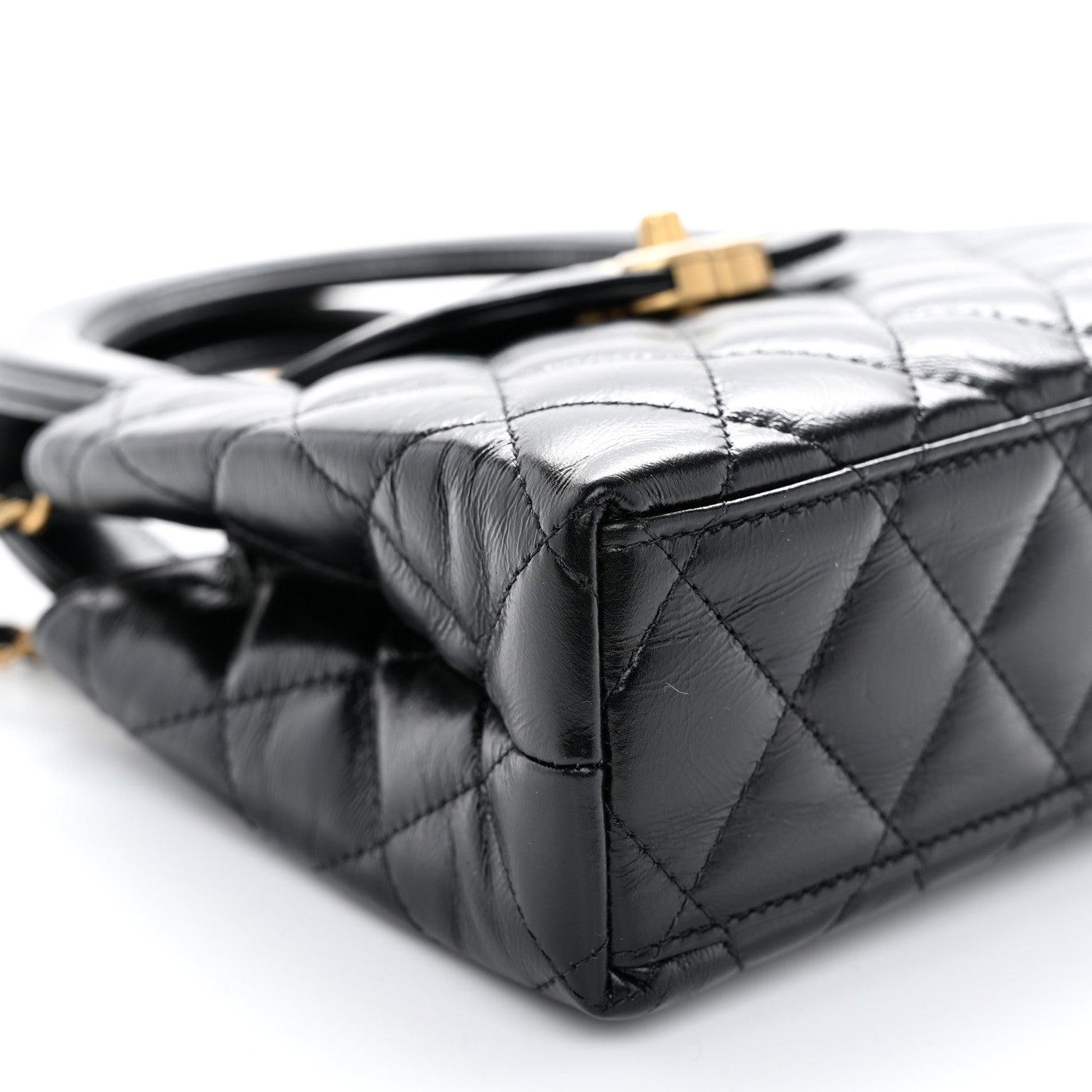 Chanel Shiny Aged Calfskin Quilted Nano Kelly Shopper Black 9 of 10