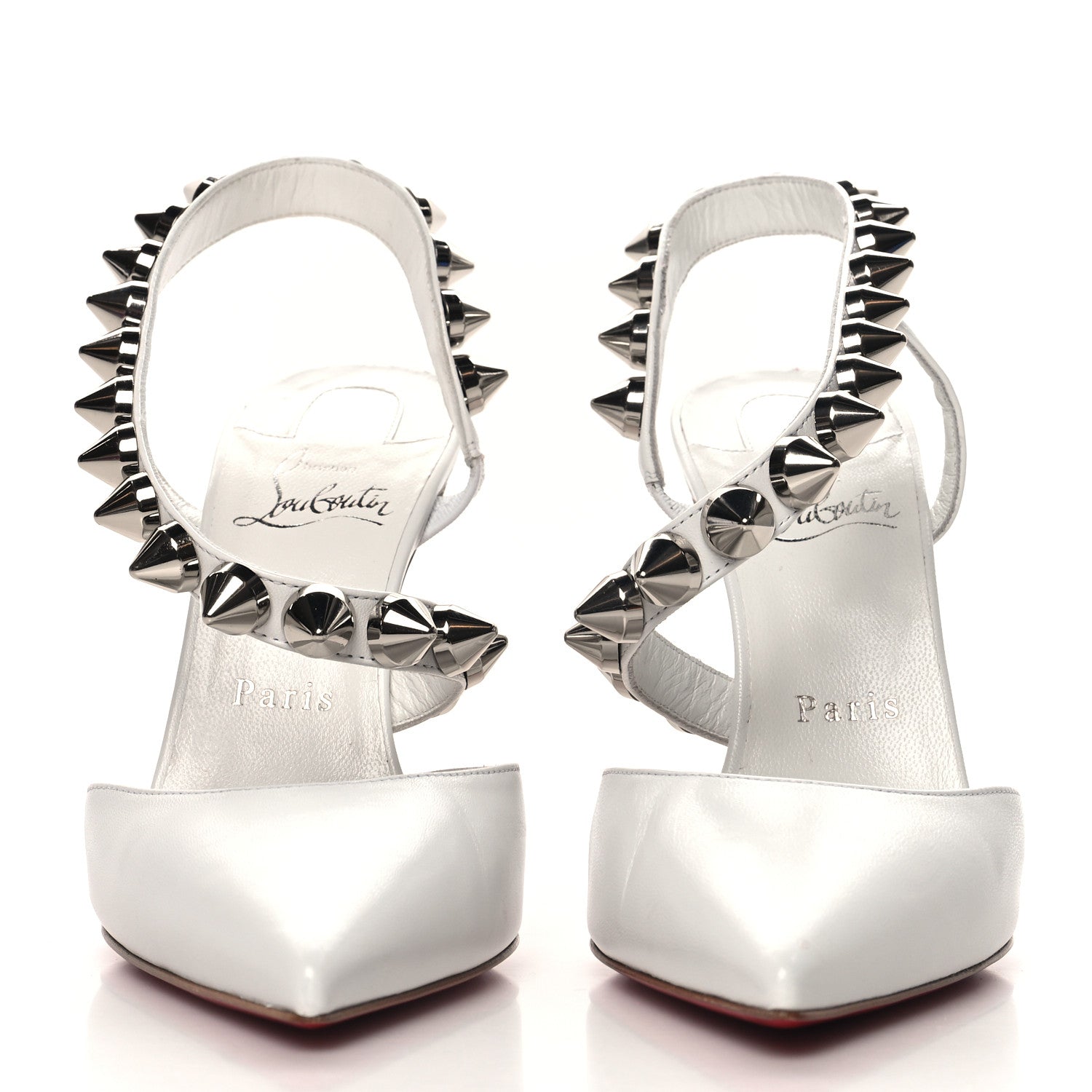 Christian Louboutin Calfskin Spikita Slingback 100 Stiletto Pumps 37 White 3 of 10