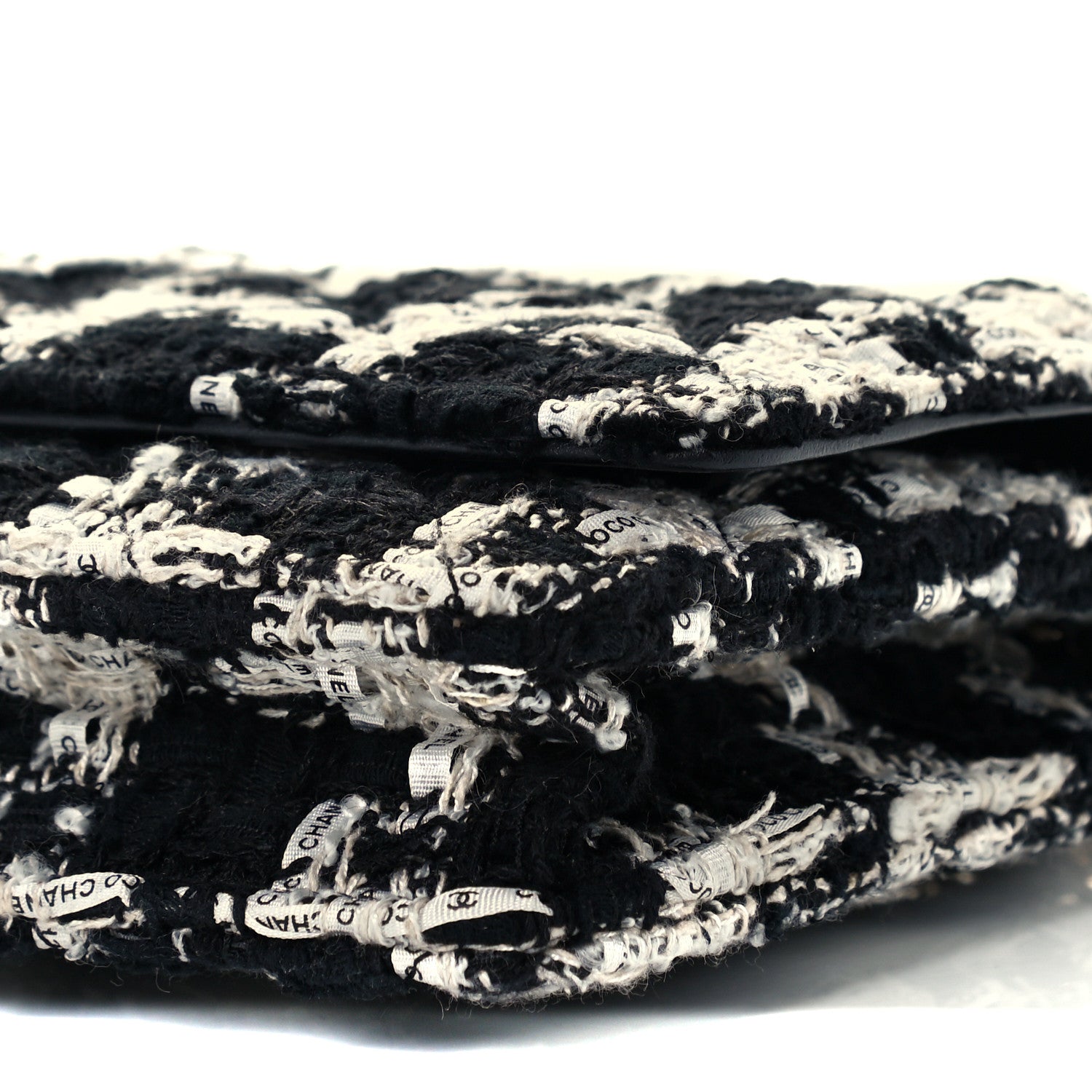 Chanel Tweed Quilted Wallet On Chain WOC Black Ecru White 10 of 11