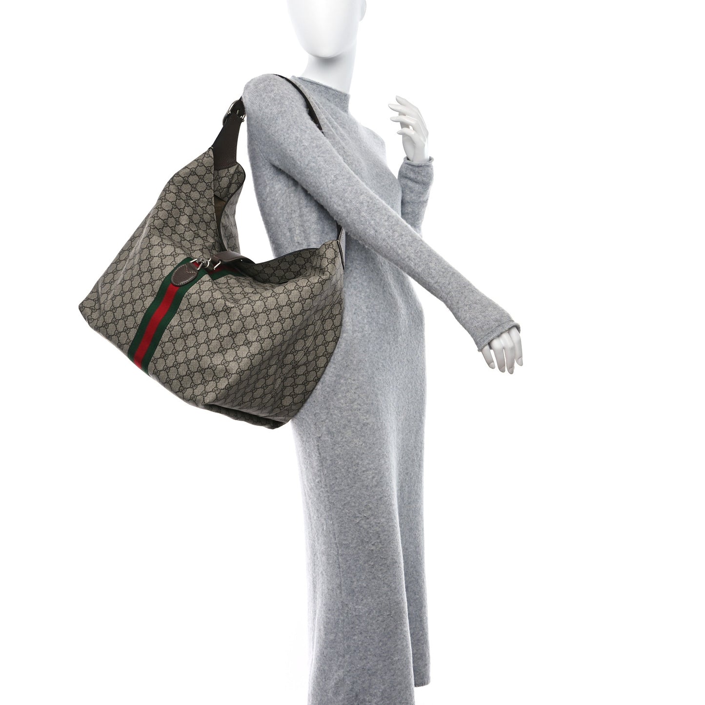 Tender GG Supreme Monogram Textured Dollar Calfskin Web Medium Jackie 1961 Crossbody Bag Beige Ebony New Acero