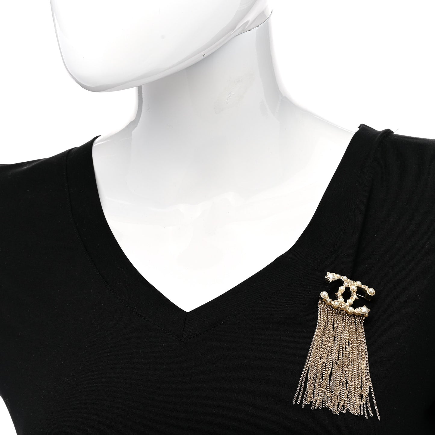Metal Chain Fringe CC Brooch Gold