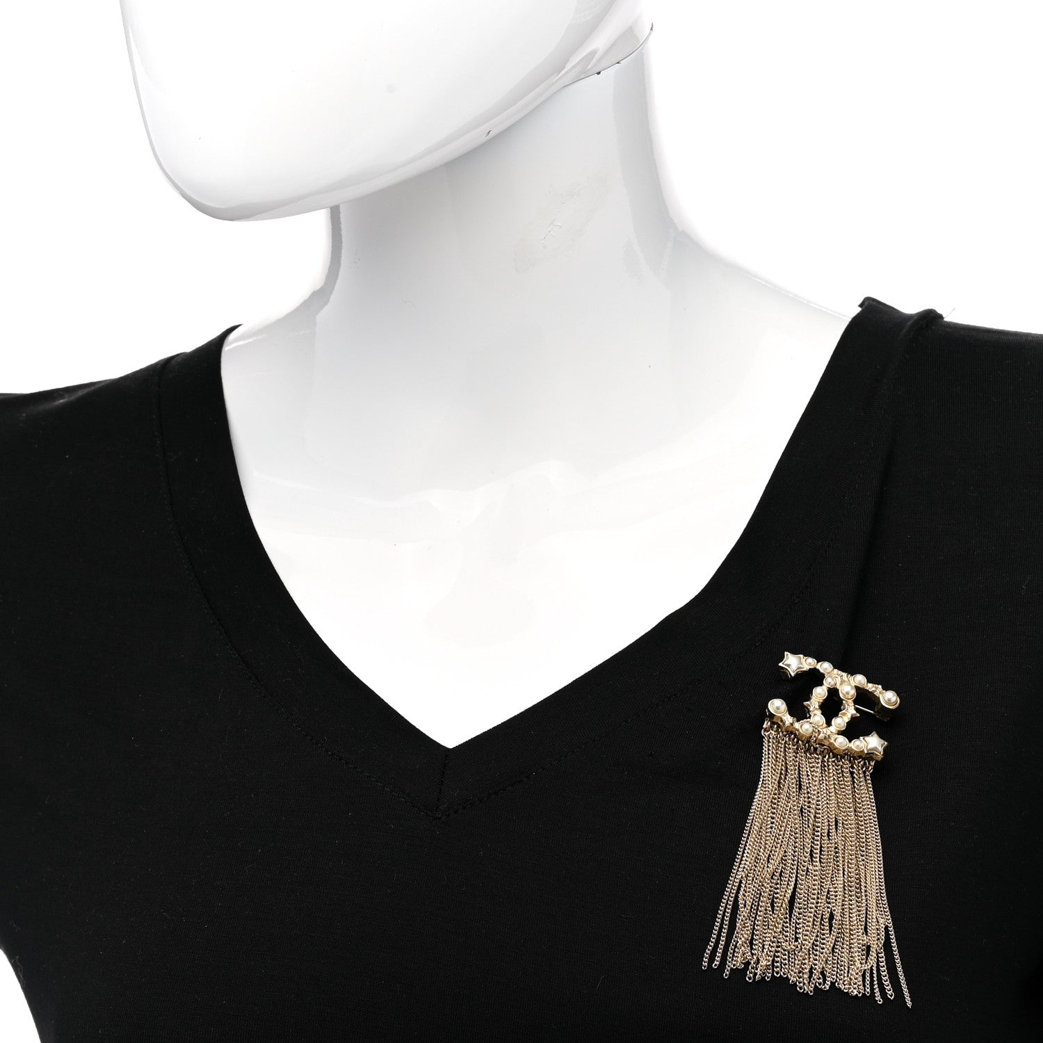 Chanel Metal Chain Fringe CC Brooch Gold 2 of 5