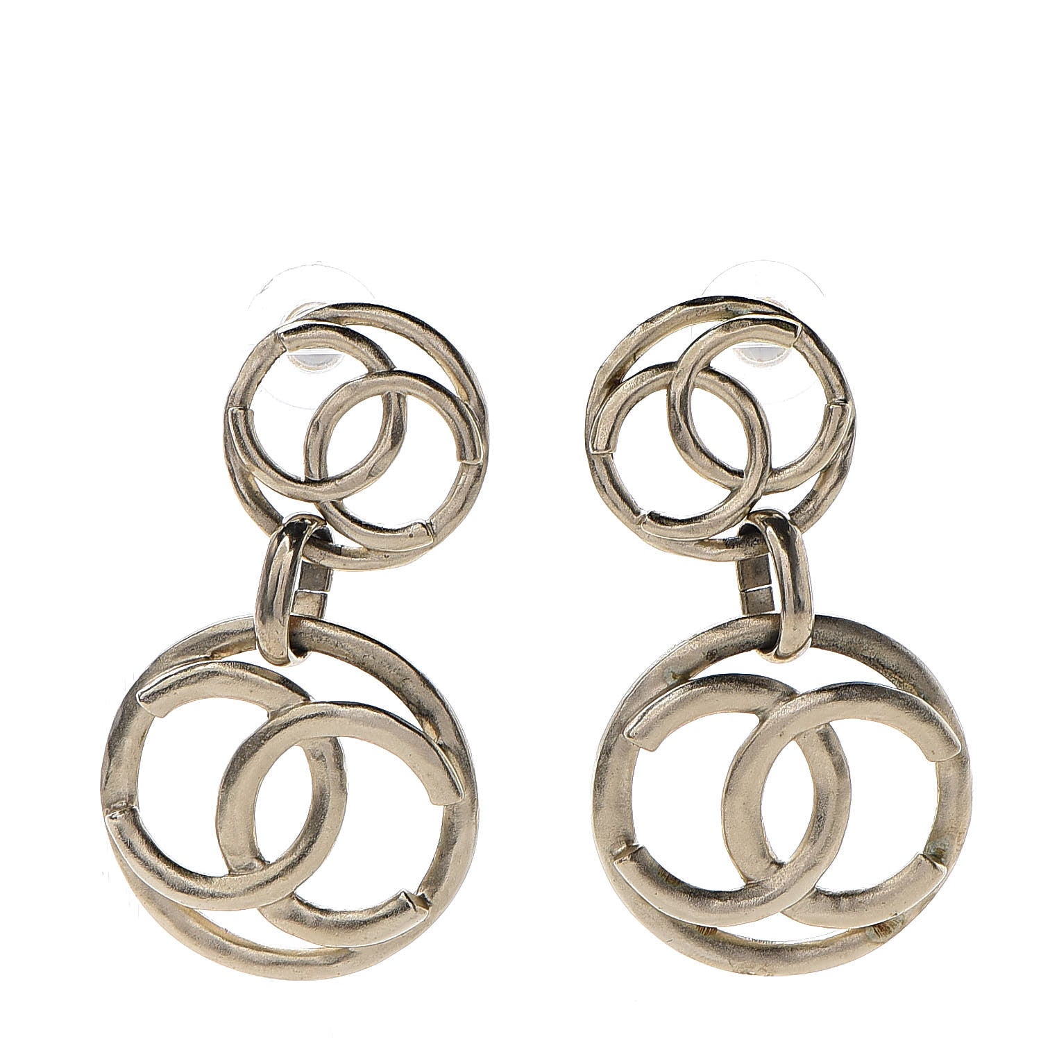 Chanel CC Hoop Drop Earrings Light Gold 1 of 5