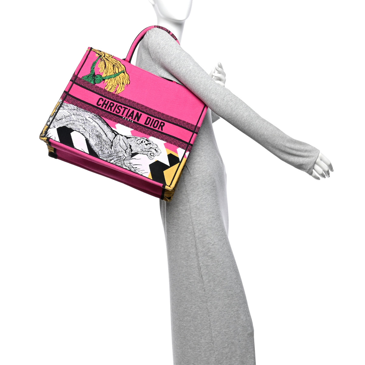 Christian Dior Canvas Embroidered Large Jungle Pop Book Tote Fuchsia Multicolor 2 of 12
