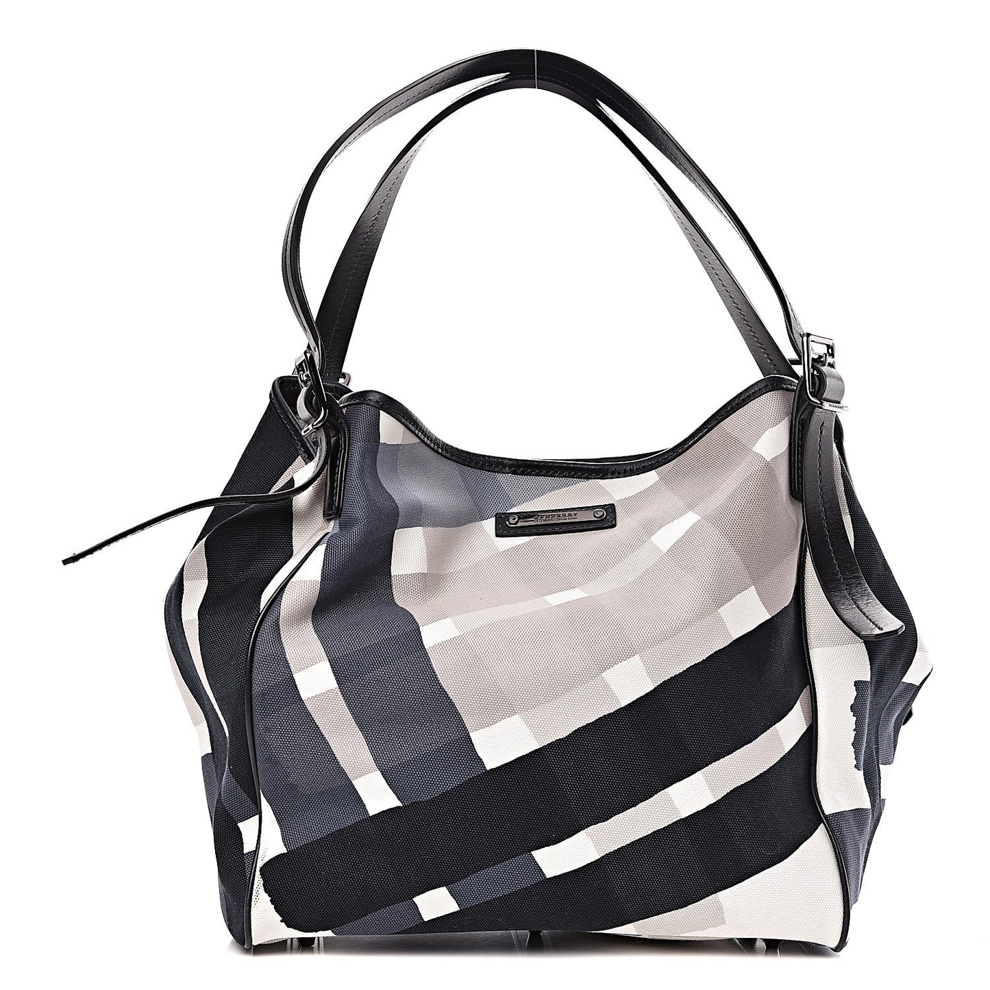 Canvas Check Print Tote Blue