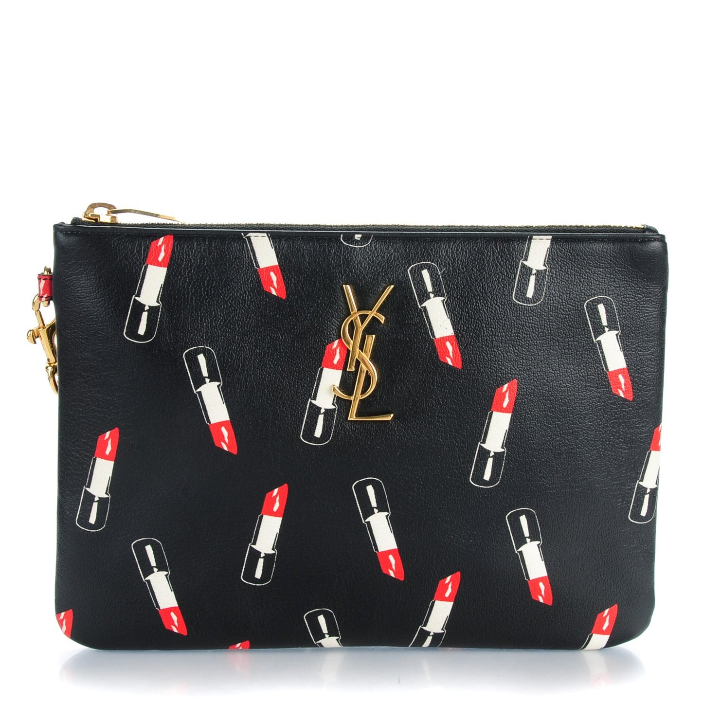 Calfskin Lipstick Printed Monogram Pouch Black