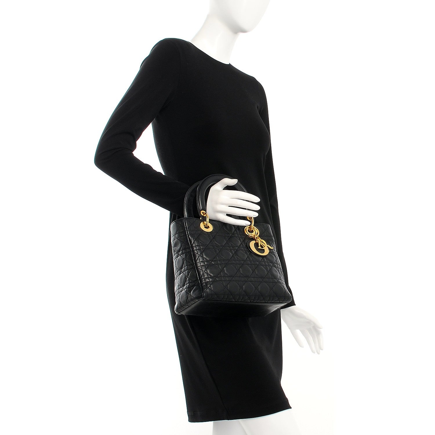 Christian Dior Lambskin Cannage Medium Lady Dior Black 3 of 8