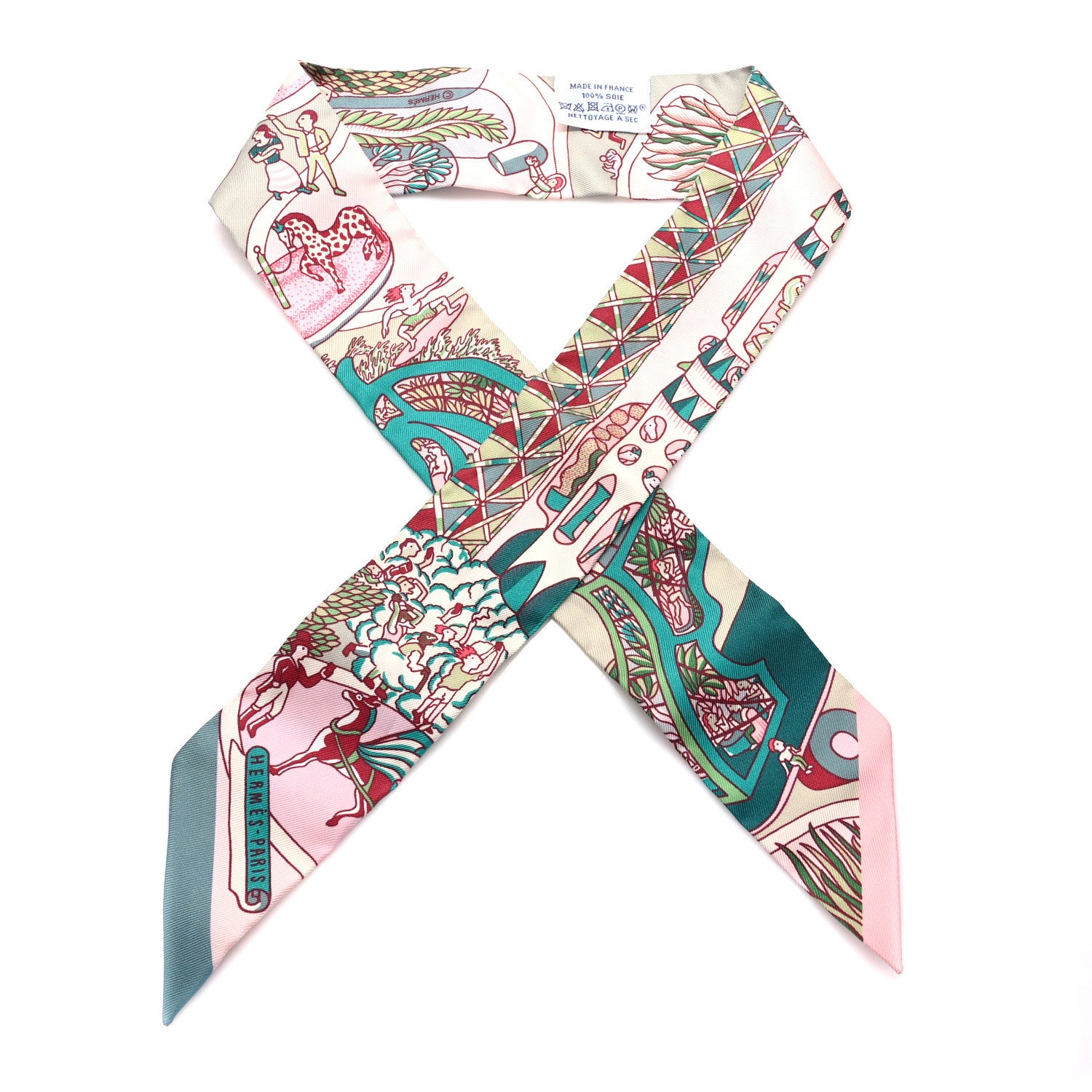 Hermes Silk Exposition Universelle Twilly Rose Poudre Vert 1 of 4