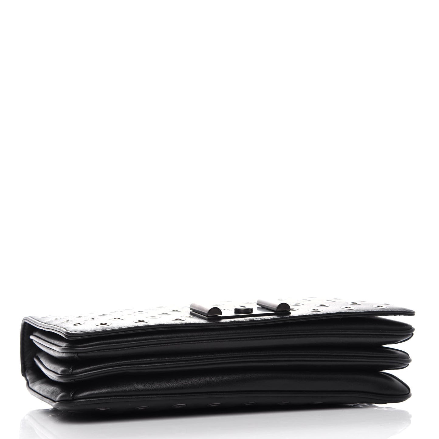 Soft Calf Grommet Lock Flap Chain Shoulder Bag Black