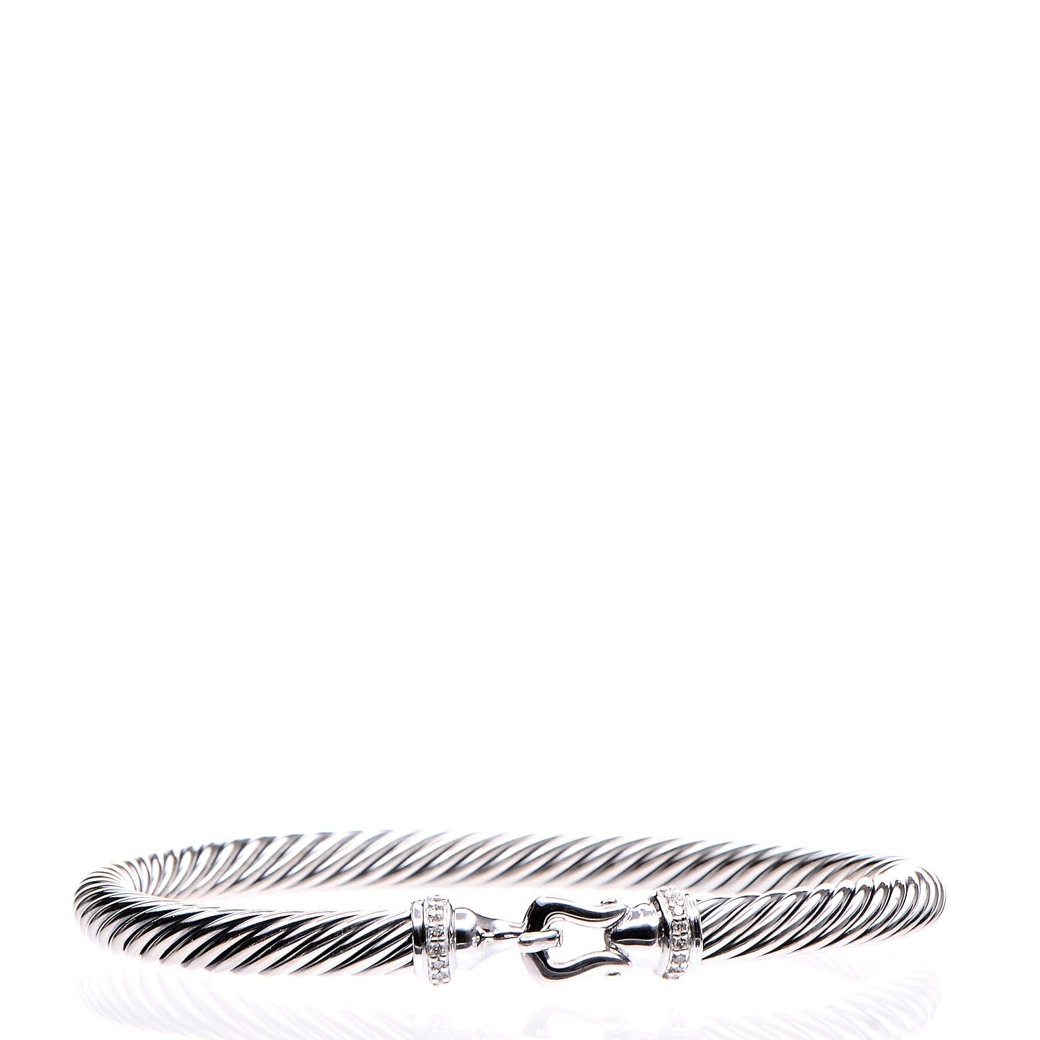 David Yurman Sterling Silver Diamond 5mm Cable Buckle Bracelet 1 of 6