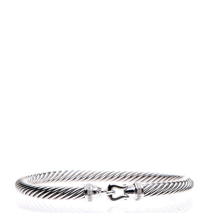 David Yurman Sterling Silver Diamond 5mm Cable Buckle Bracelet 1 of 6