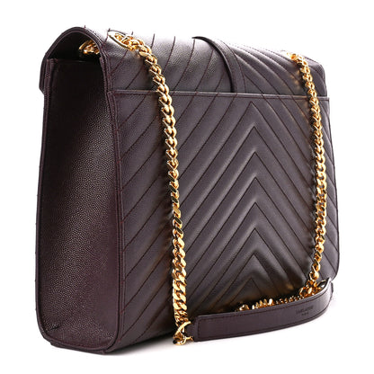 Saint Laurent Grain De Poudre Matelasse Chevron Large Monogram Satchel Rouge Legion 3 of 11