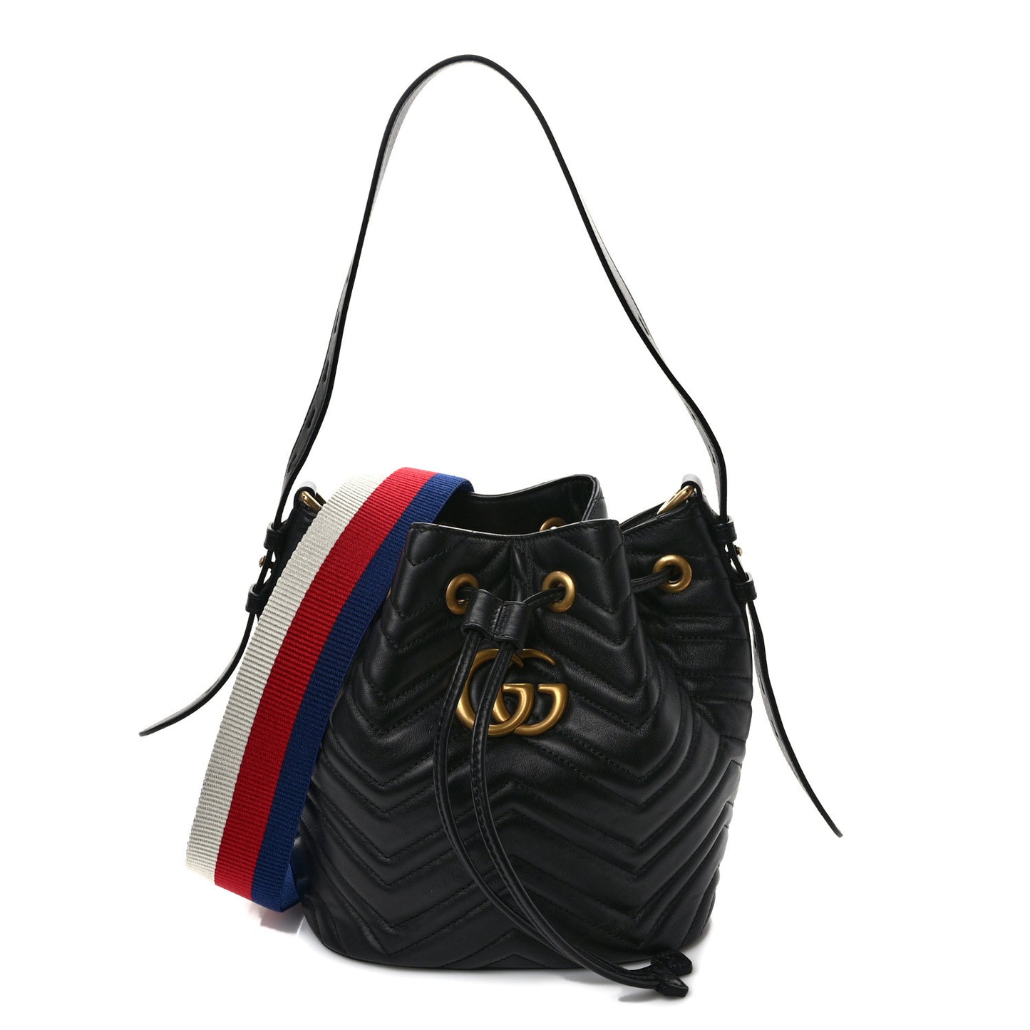Calfskin Matelasse Sylvie Web GG Marmont Bucket Bag Black