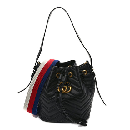 Gucci Calfskin Matelasse Sylvie Web GG Marmont Bucket Bag Black 1 of 9