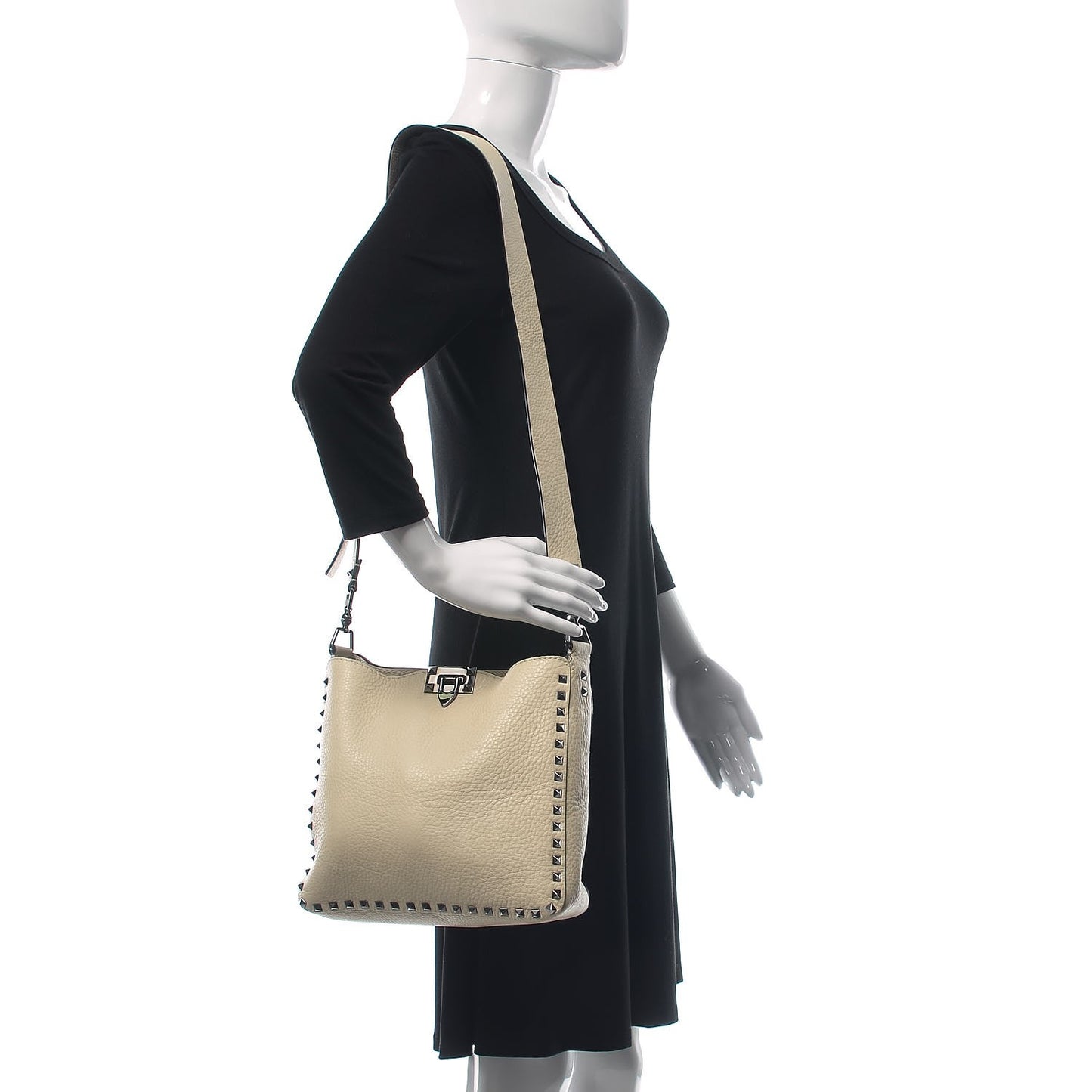 Pebbled Calfskin Small Rockstud Flip-Lock Messenger Bag Light Ivory
