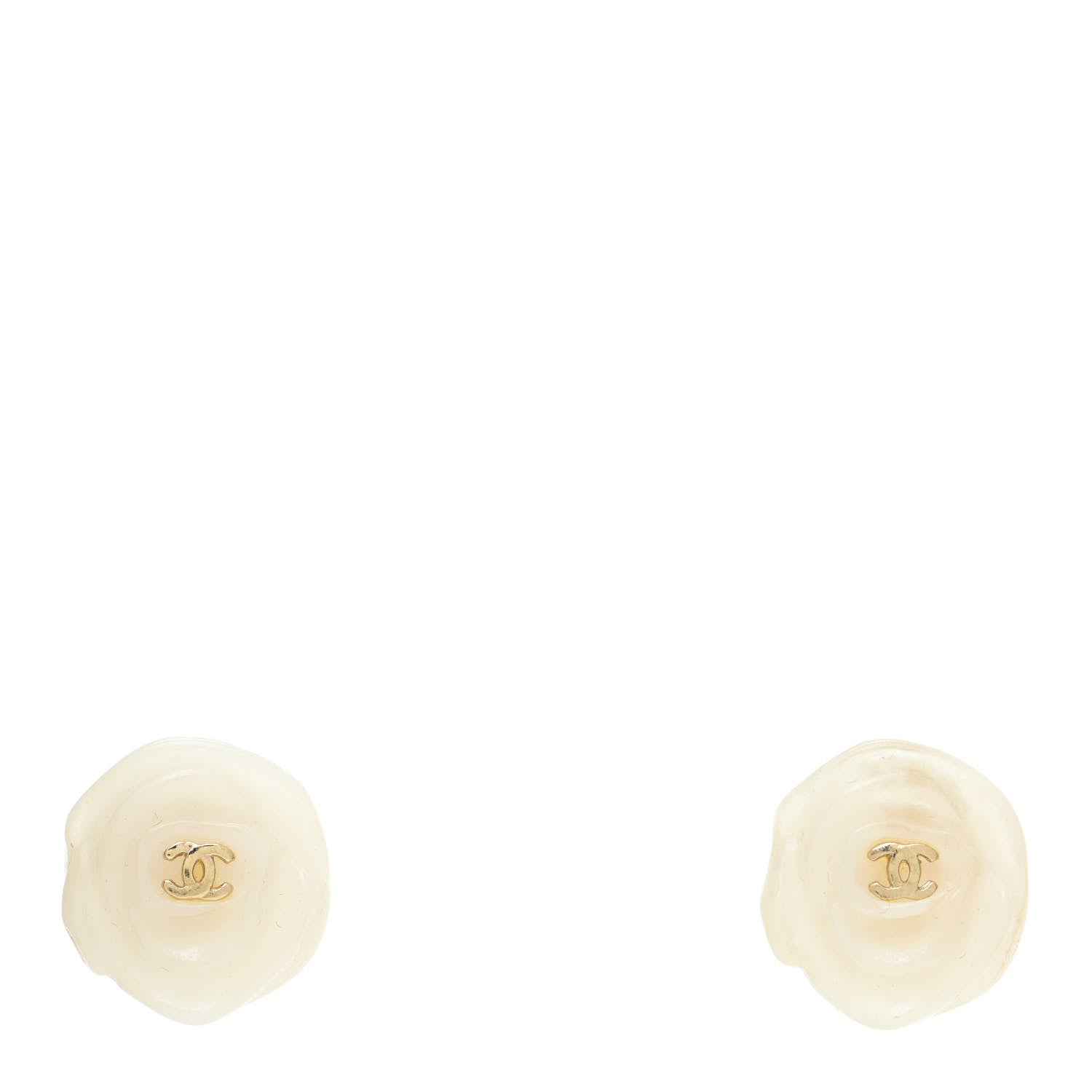 Chanel Resin CC Camellia Clip On Earrings White 1 of 4