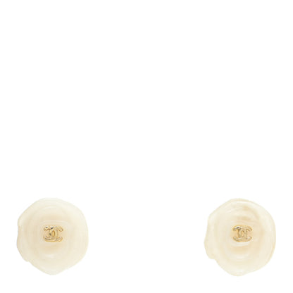Chanel Resin CC Camellia Clip On Earrings White 1 of 4