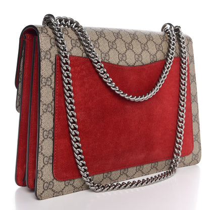 Gucci GG Supreme Monogram Suede Cudu Medium Dionysus Shoulder Bag Beige Ebony Vulcanic Red 3 of 7