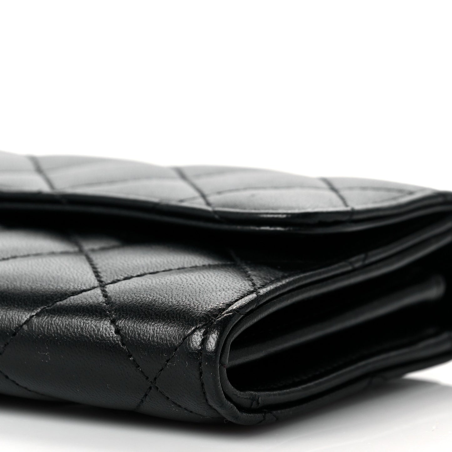 Lambskin Quilted Large Gusset Flap Wallet Black