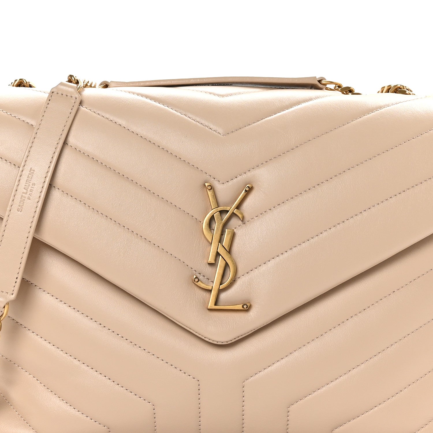 Saint Laurent Calfskin Y Quilted Monogram Medium Loulou Chain Satchel Nude Powder 9 of 11