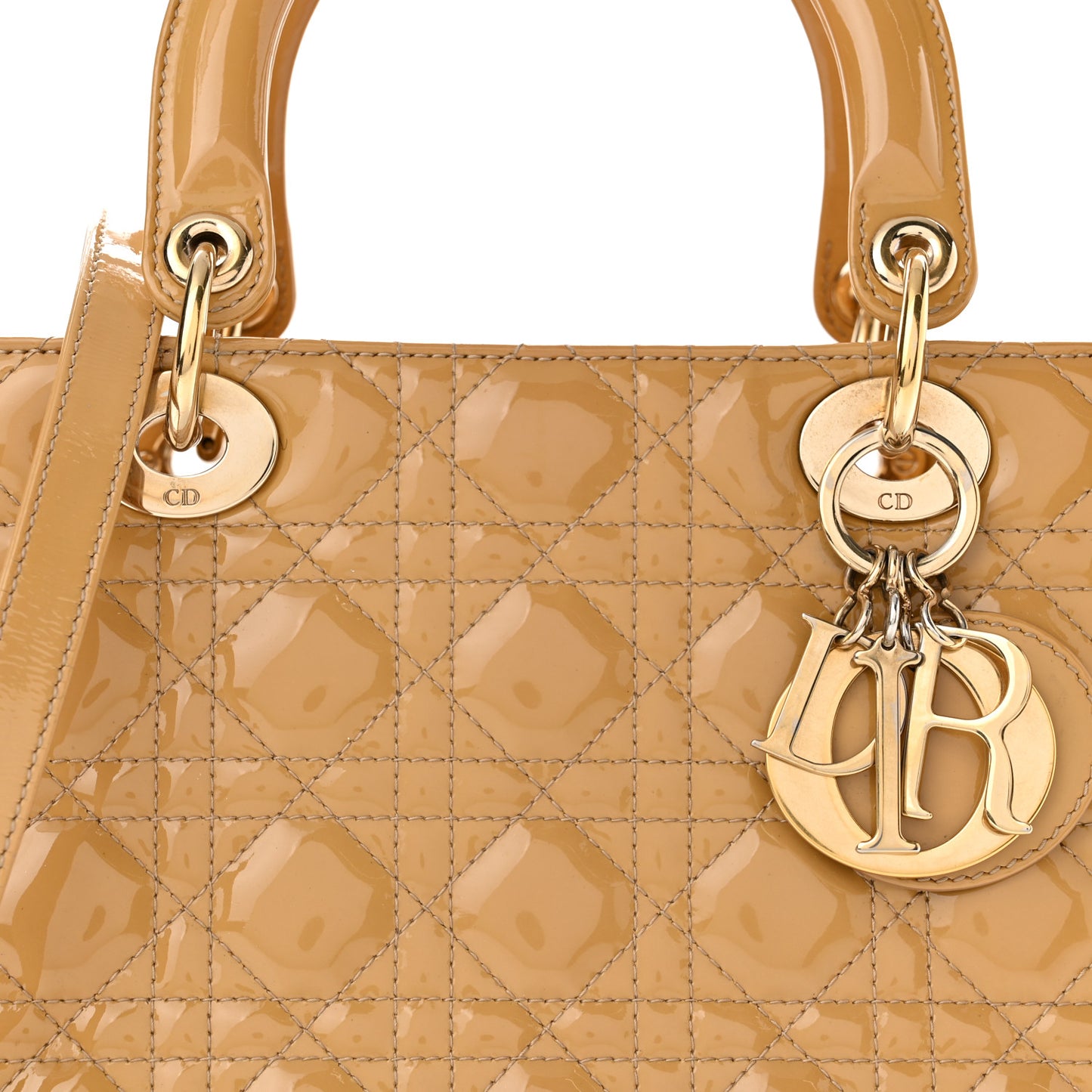 Patent Cannage Medium Lady Dior Beige