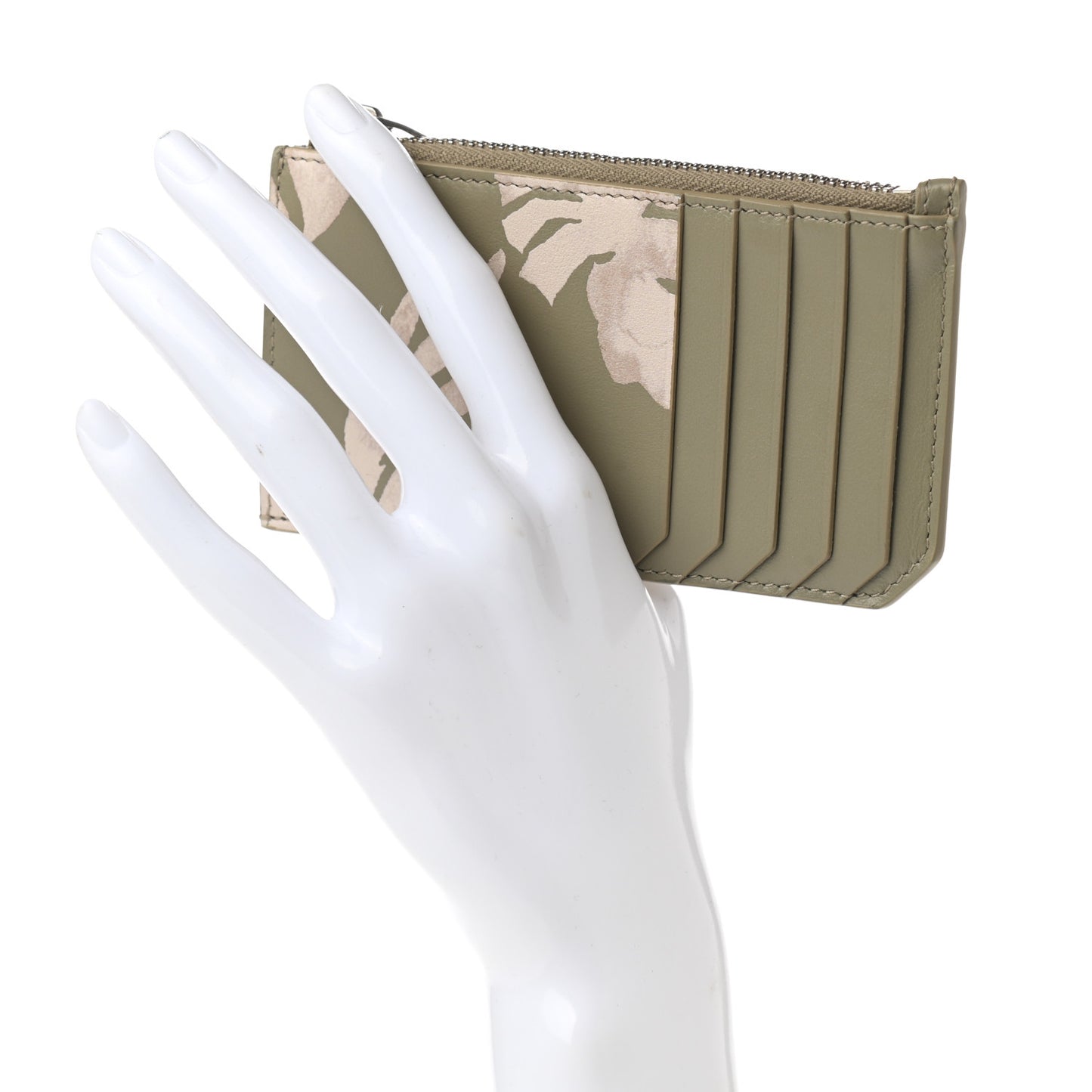 Calfskin Printed 5 Fragments Zip Pouch Card Holder